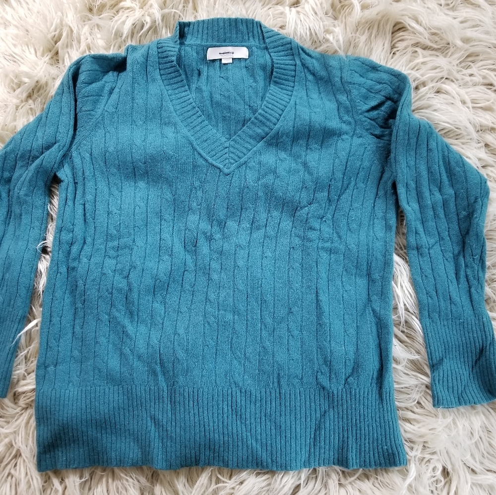 Loft Teal Wool Cable Knit Sweater